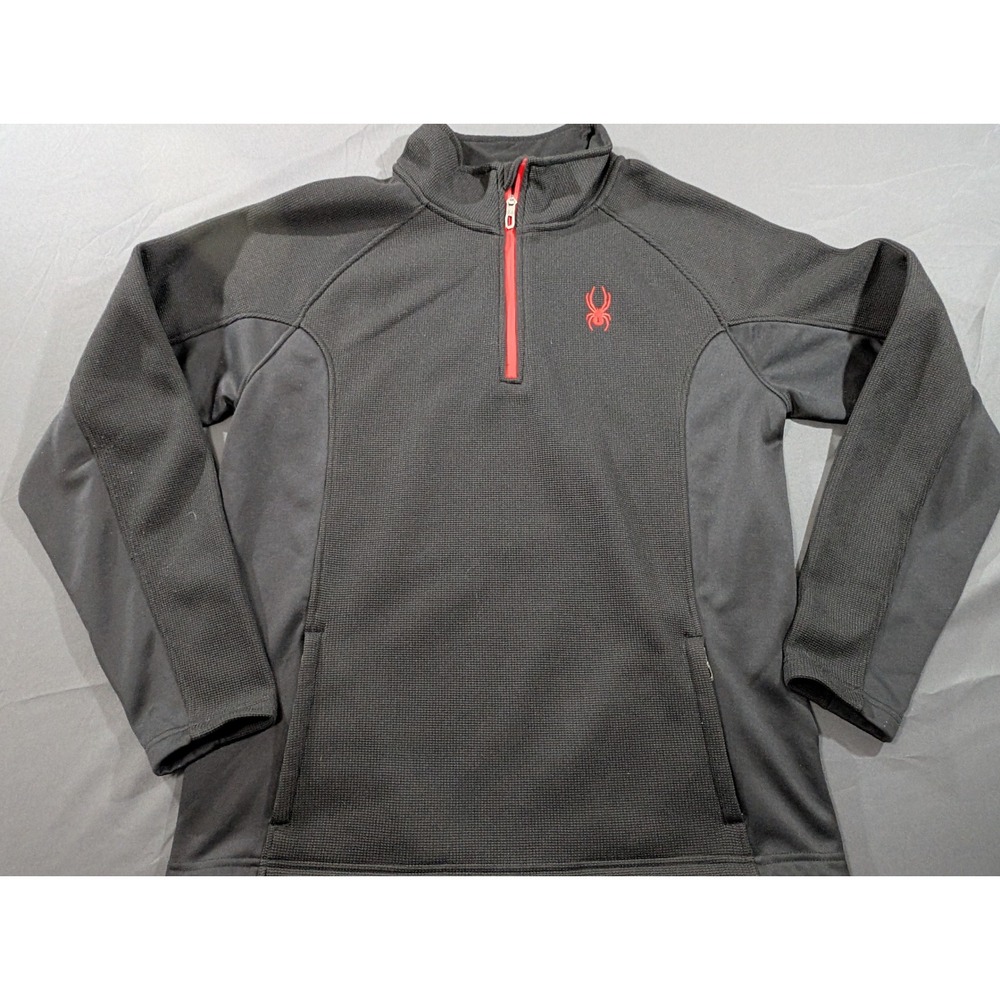 Spyder Mens Black Red Quarter Zip Fleece Pullover Jacket Large Waffle Knit